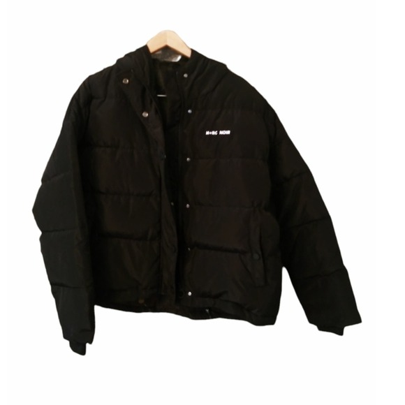 MRC Noir Black Puffer Streetwear Outerwear Jacket‎ Hooded Distortion Logo Coat S